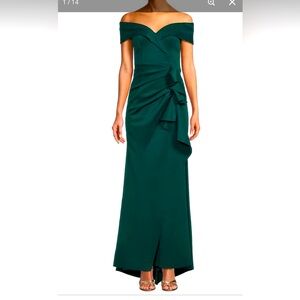 Ruched Green Off-Shoulder Gown for Weddings